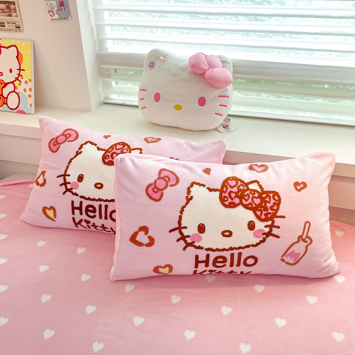 暮思家居 2025新款正版授权三丽鸥大阪数码印花高克重加厚保暖牛奶绒单品枕套枕套单件单枕套 绒大阪-豹纹KT猫