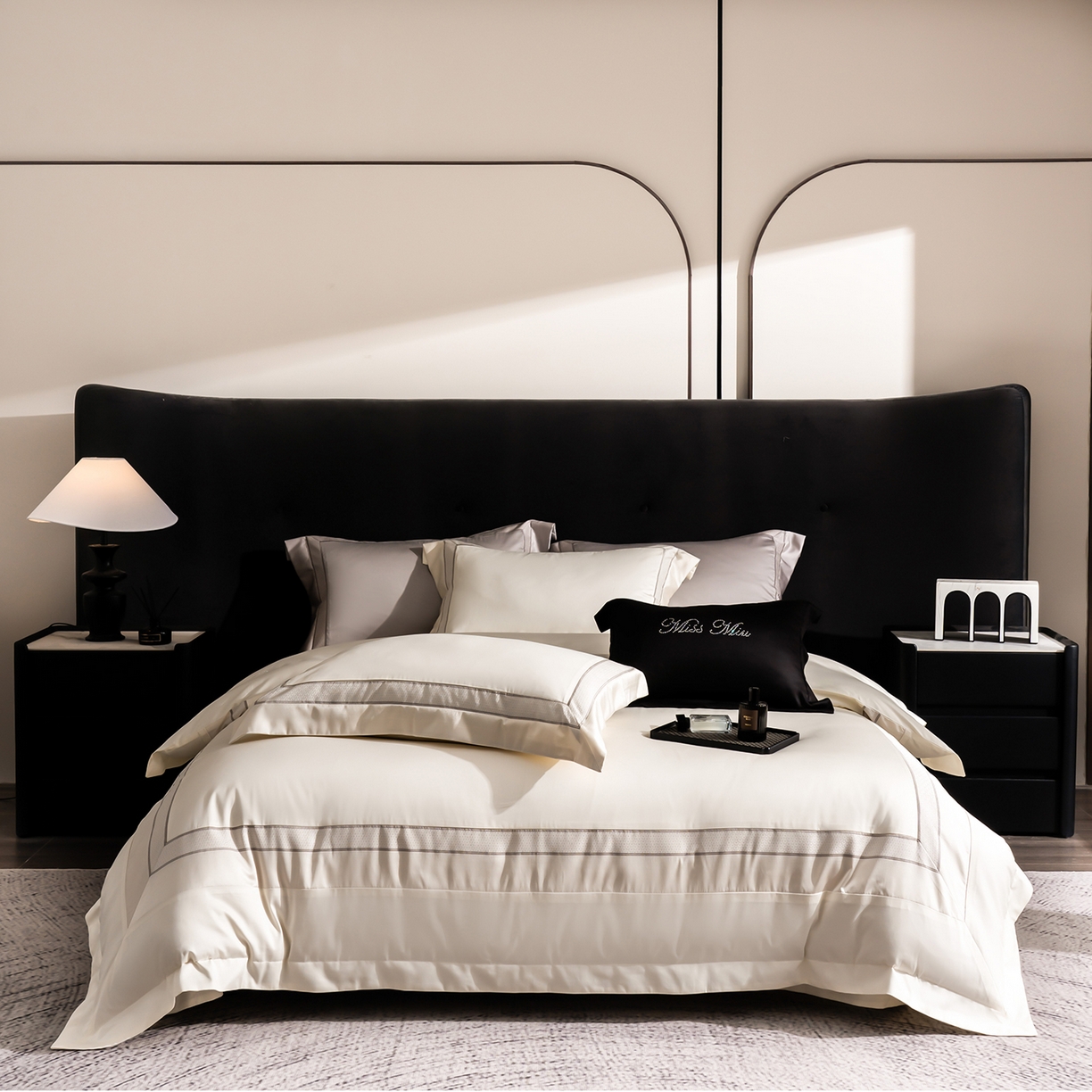 91家纺网 家纺一手货源 找家纺 MIU缪家居 2025新款100支全棉四件套-繁星 繁星-米白