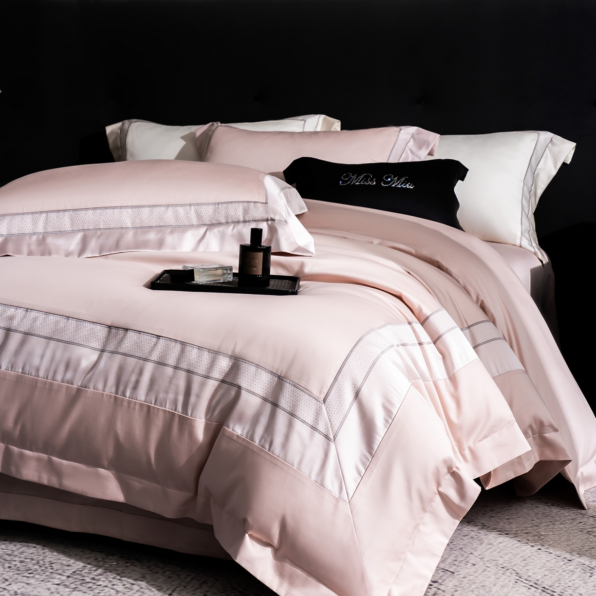 91家纺网 家纺一手货源 找家纺 MIU缪家居 2025新款100支全棉四件套-繁星 繁星-雾粉