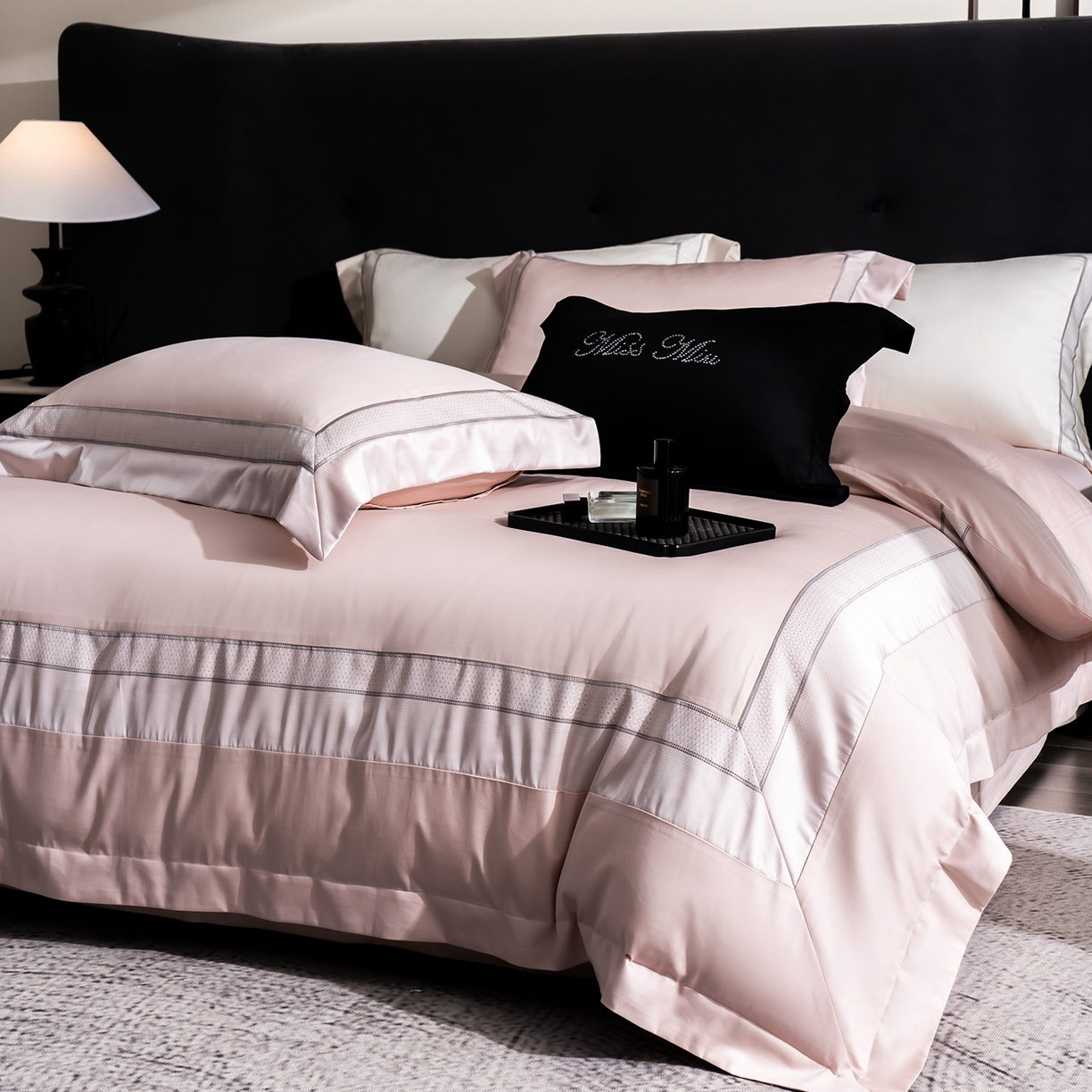 91家纺网 家纺一手货源 找家纺 MIU缪家居 2025新款100支全棉四件套-繁星 繁星-雾粉