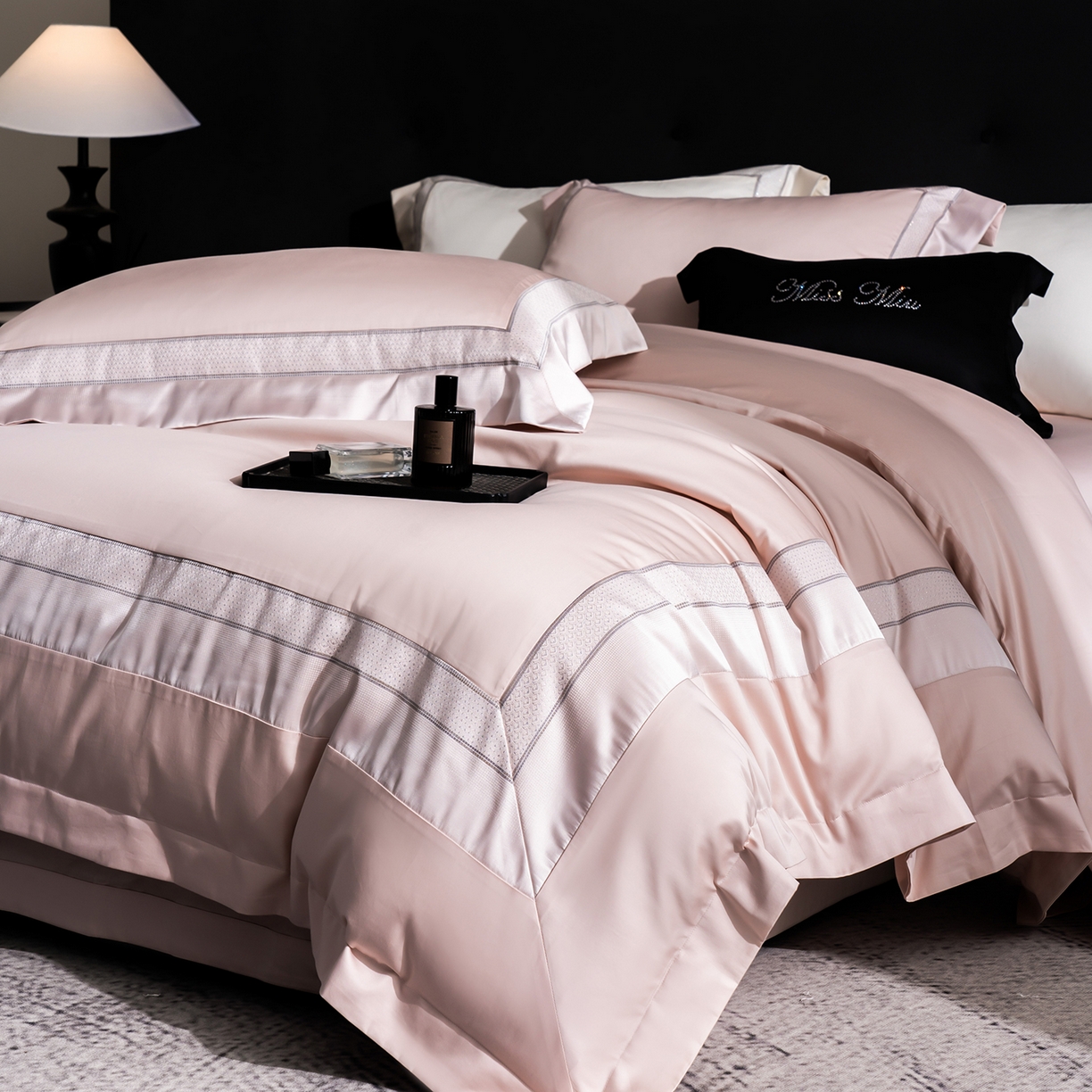 91家纺网 家纺一手货源 找家纺 MIU缪家居 2025新款100支全棉四件套-繁星 繁星-雾粉