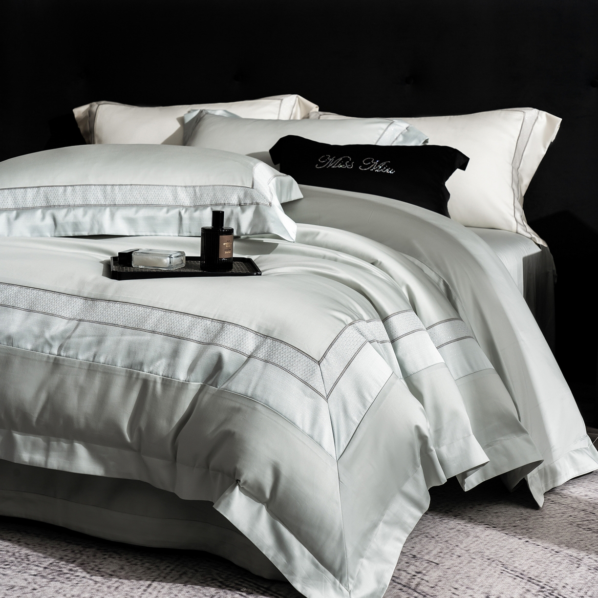 91家纺网 家纺一手货源 找家纺 MIU缪家居 2025新款100支全棉四件套-繁星 繁星-湖蓝