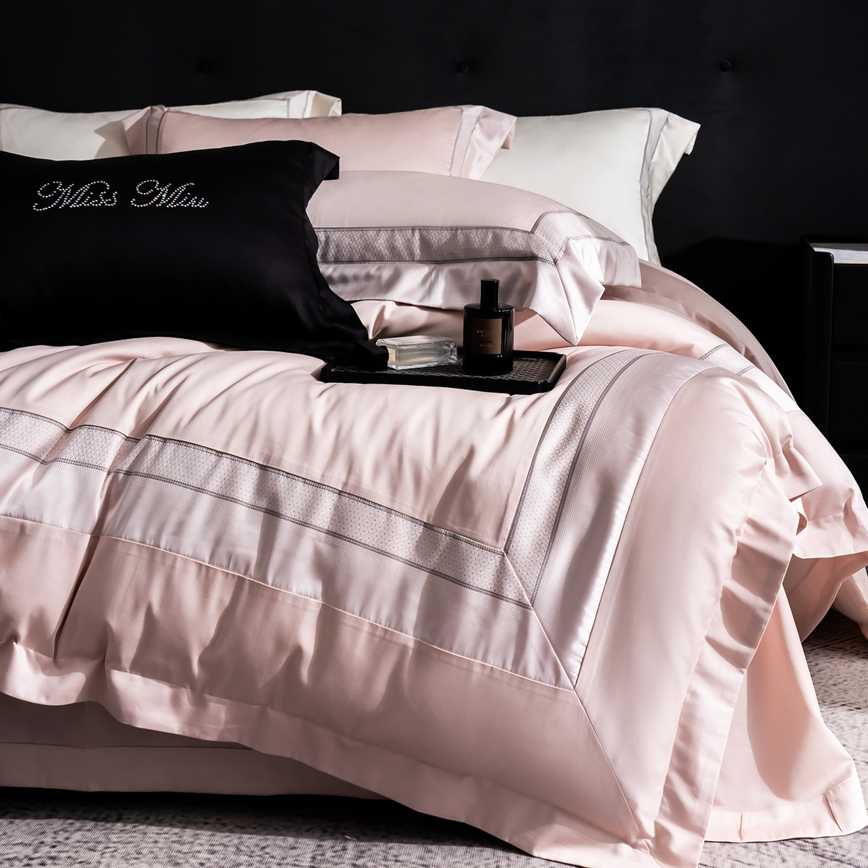 91家纺网 家纺一手货源 找家纺 MIU缪家居 2025新款100支全棉四件套-繁星 繁星-雾粉