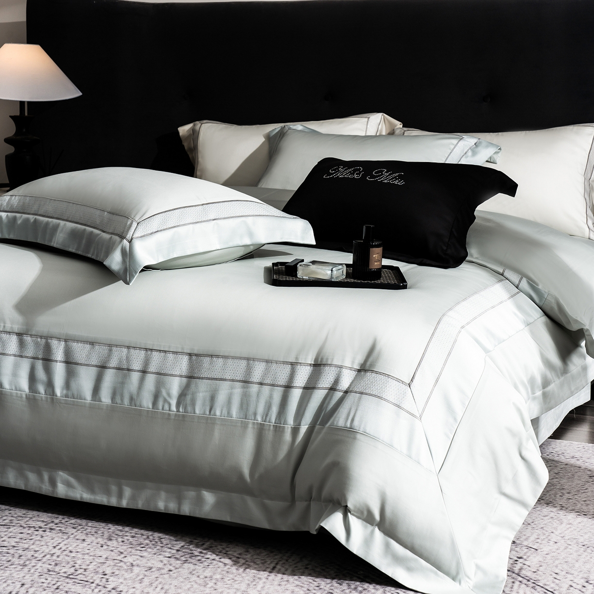 91家纺网 家纺一手货源 找家纺 MIU缪家居 2025新款100支全棉四件套-繁星 繁星-湖蓝