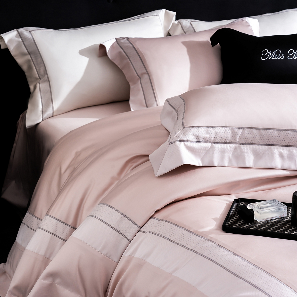 91家纺网 家纺一手货源 找家纺 MIU缪家居 2025新款100支全棉四件套-繁星 繁星-雾粉