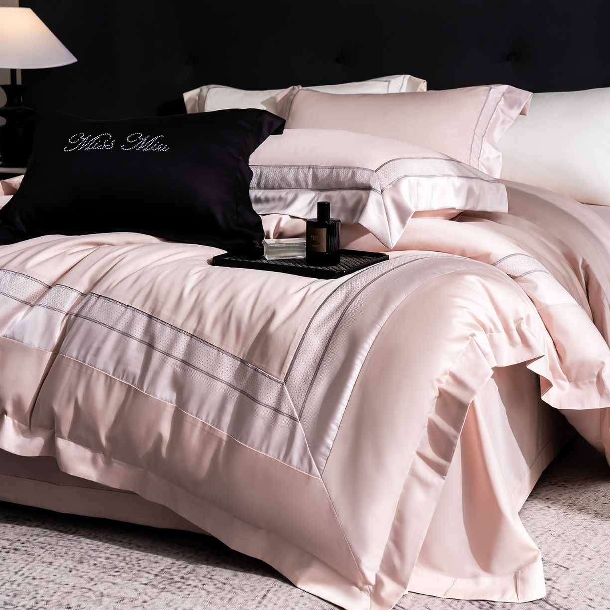 91家纺网 家纺一手货源 找家纺 MIU缪家居 2025新款100支全棉四件套-繁星 繁星-雾粉