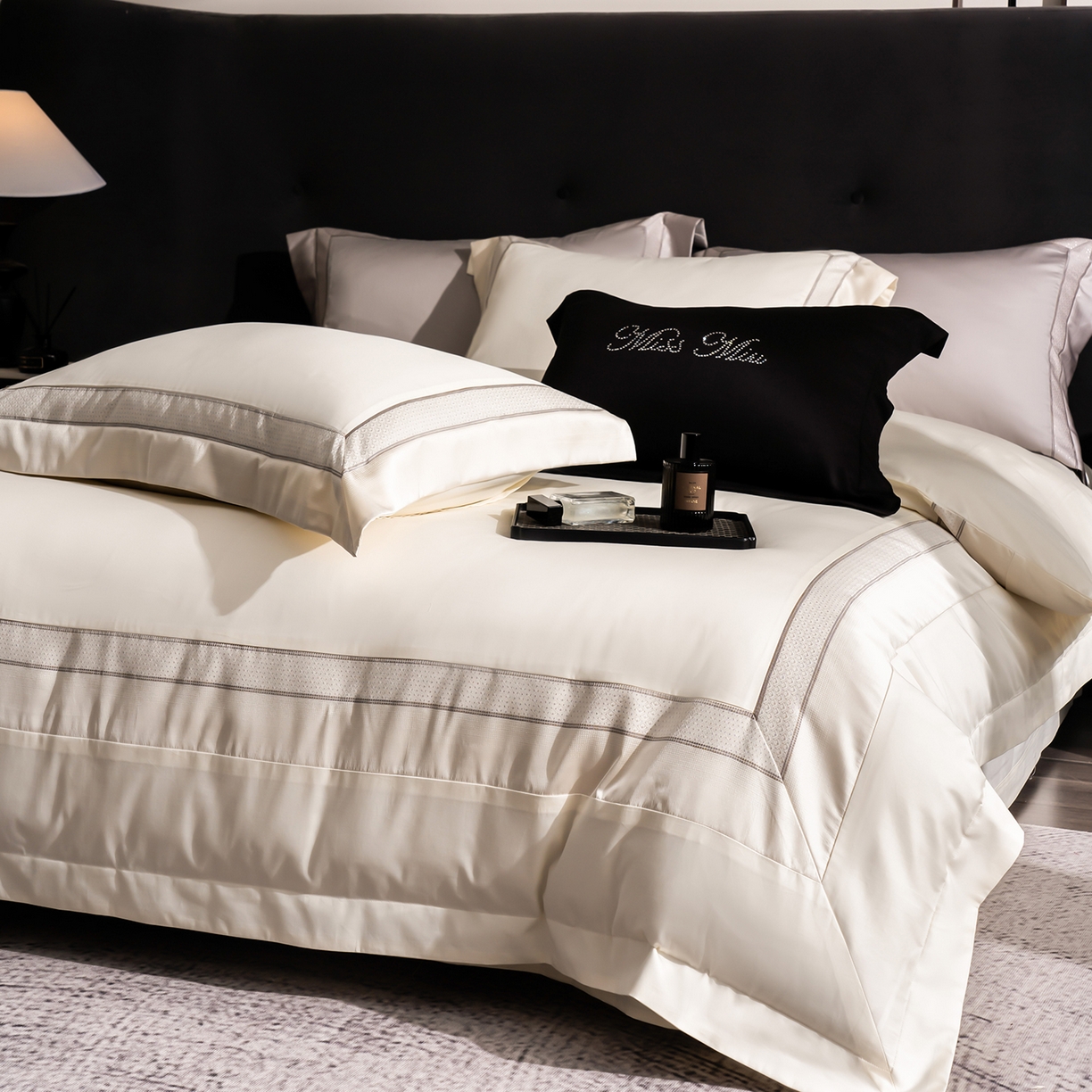 91家纺网 家纺一手货源 找家纺 MIU缪家居 2025新款100支全棉四件套-繁星 繁星-米白