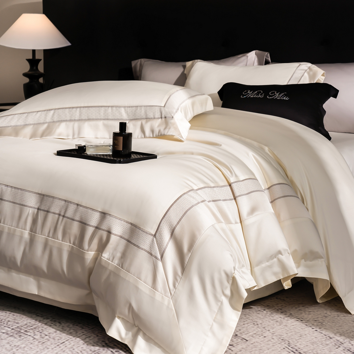 91家纺网 家纺一手货源 找家纺 MIU缪家居 2025新款100支全棉四件套-繁星 繁星-米白