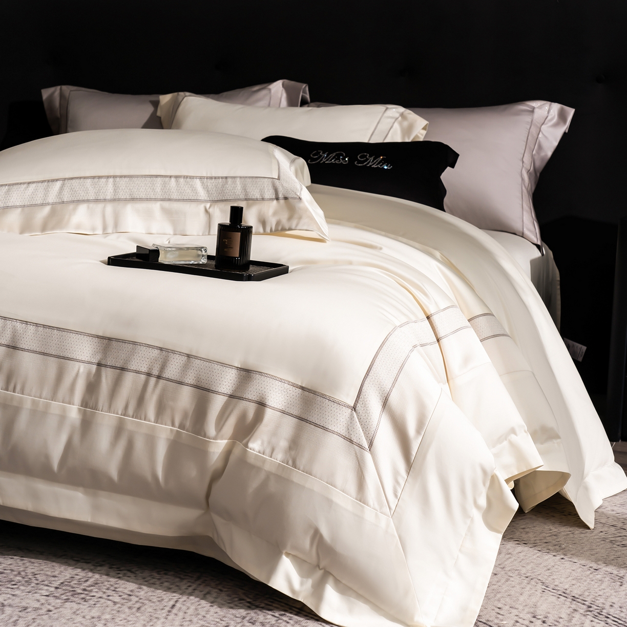 91家纺网 家纺一手货源 找家纺 MIU缪家居 2025新款100支全棉四件套-繁星 繁星-米白