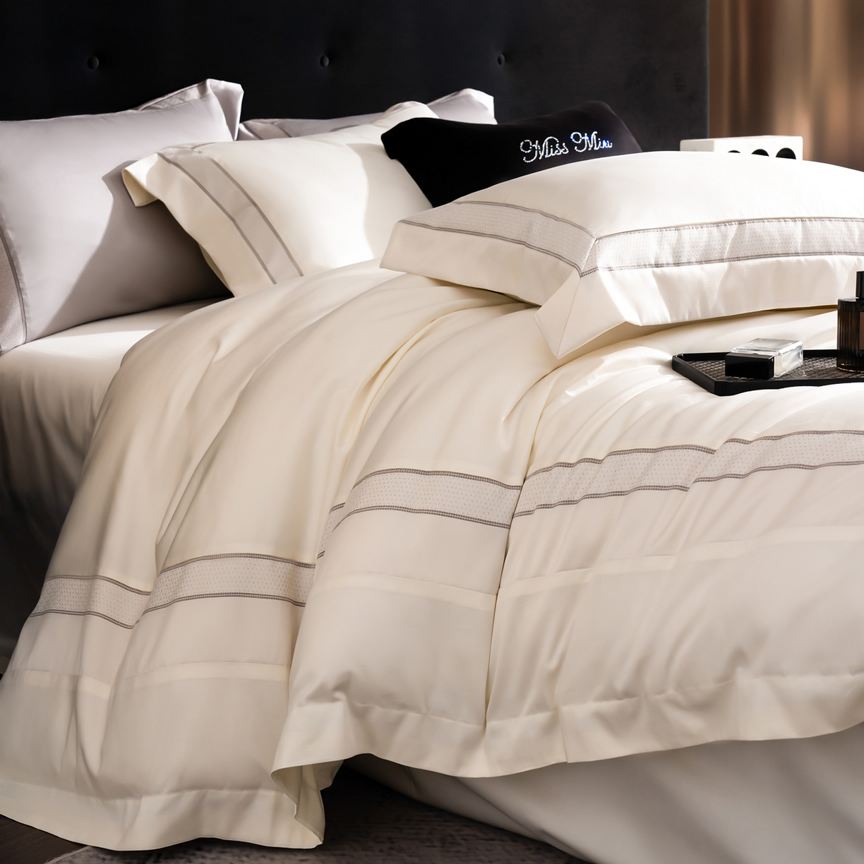 91家纺网 家纺一手货源 找家纺 MIU缪家居 2025新款100支全棉四件套-繁星 繁星-米白