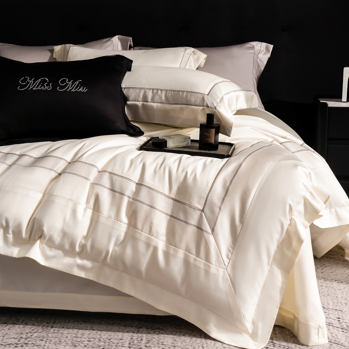 91家纺网 家纺一手货源 找家纺 MIU缪家居 2025新款100支全棉四件套-繁星 繁星-米白