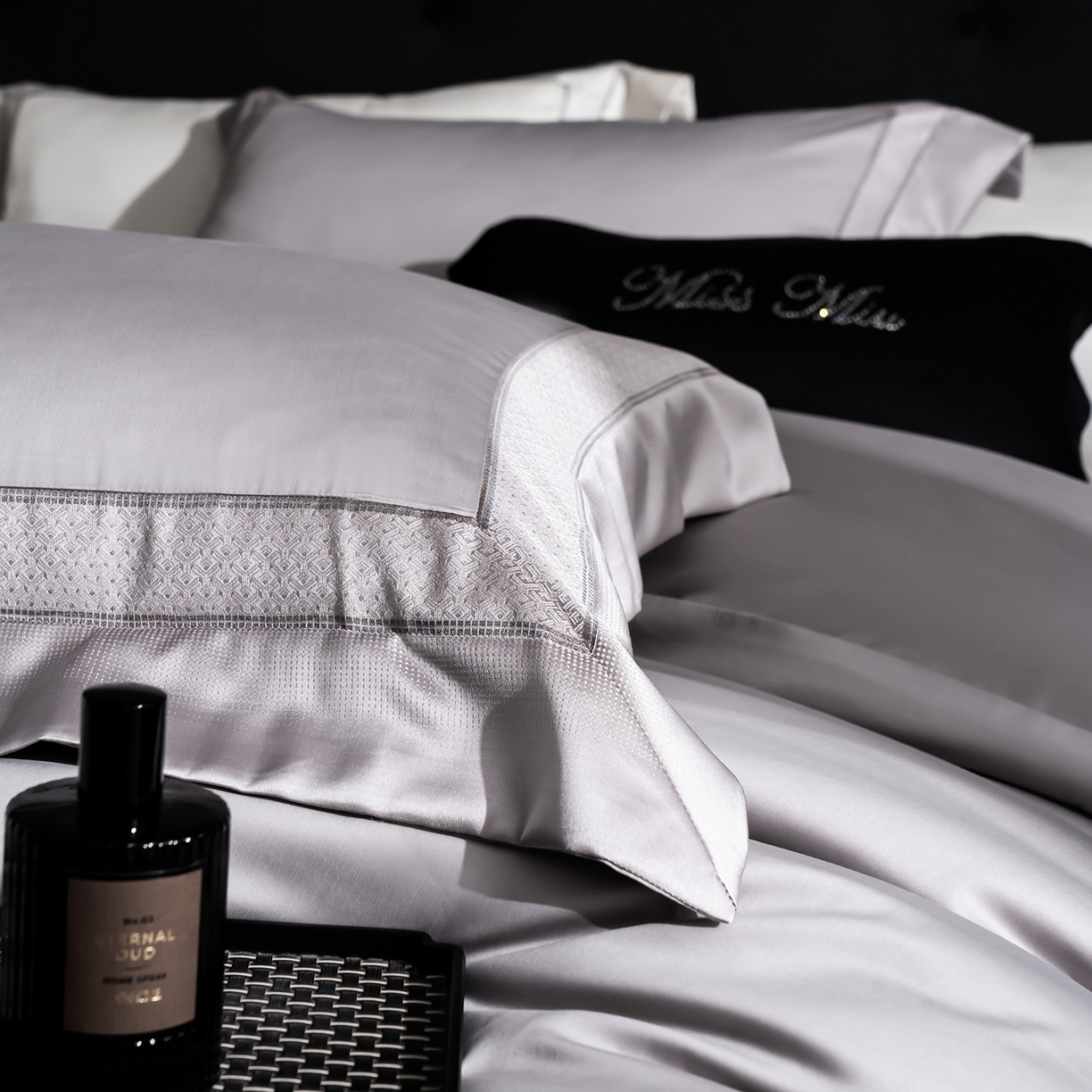 91家纺网 家纺一手货源 找家纺 MIU缪家居 2025新款100支全棉四件套-繁星 繁星-雅灰