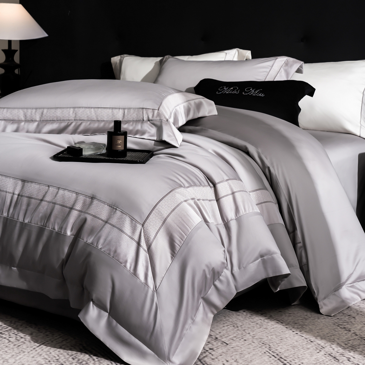 91家纺网 家纺一手货源 找家纺 MIU缪家居 2025新款100支全棉四件套-繁星 繁星-雅灰