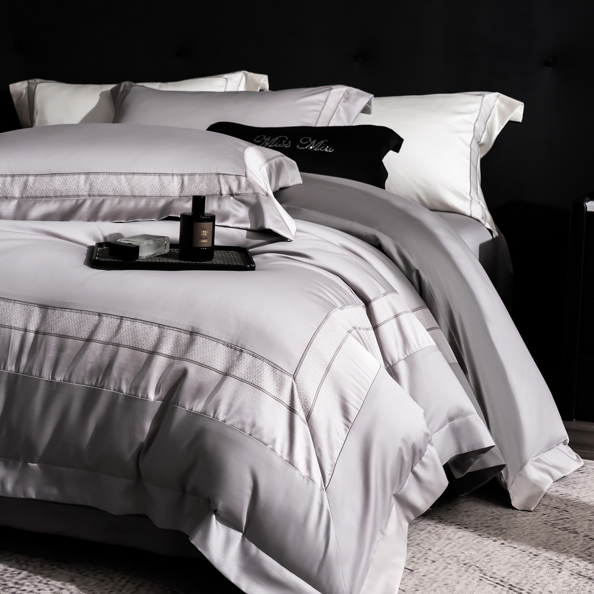 91家纺网 家纺一手货源 找家纺 MIU缪家居 2025新款100支全棉四件套-繁星 繁星-雅灰