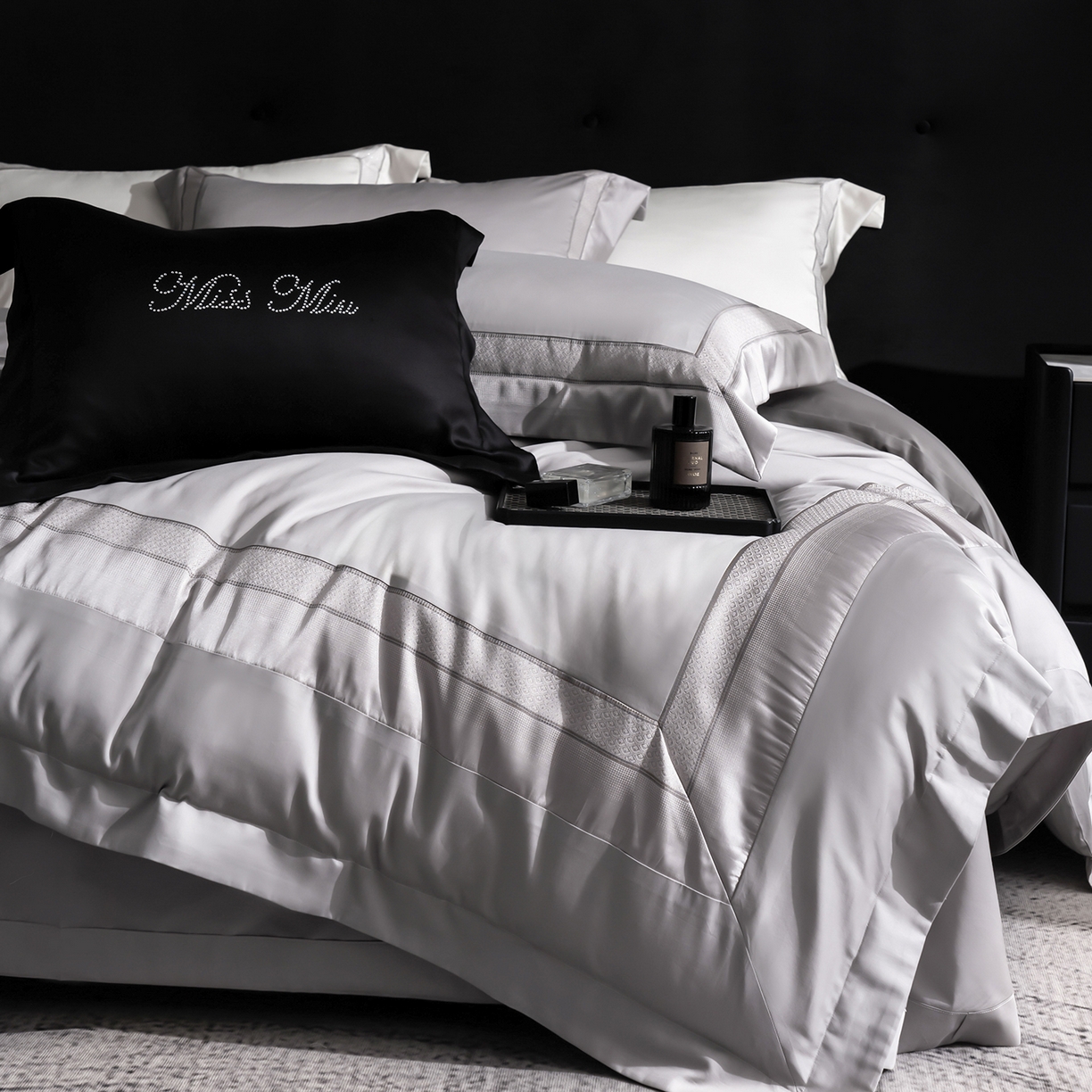 91家纺网 家纺一手货源 找家纺 MIU缪家居 2025新款100支全棉四件套-繁星 繁星-雅灰