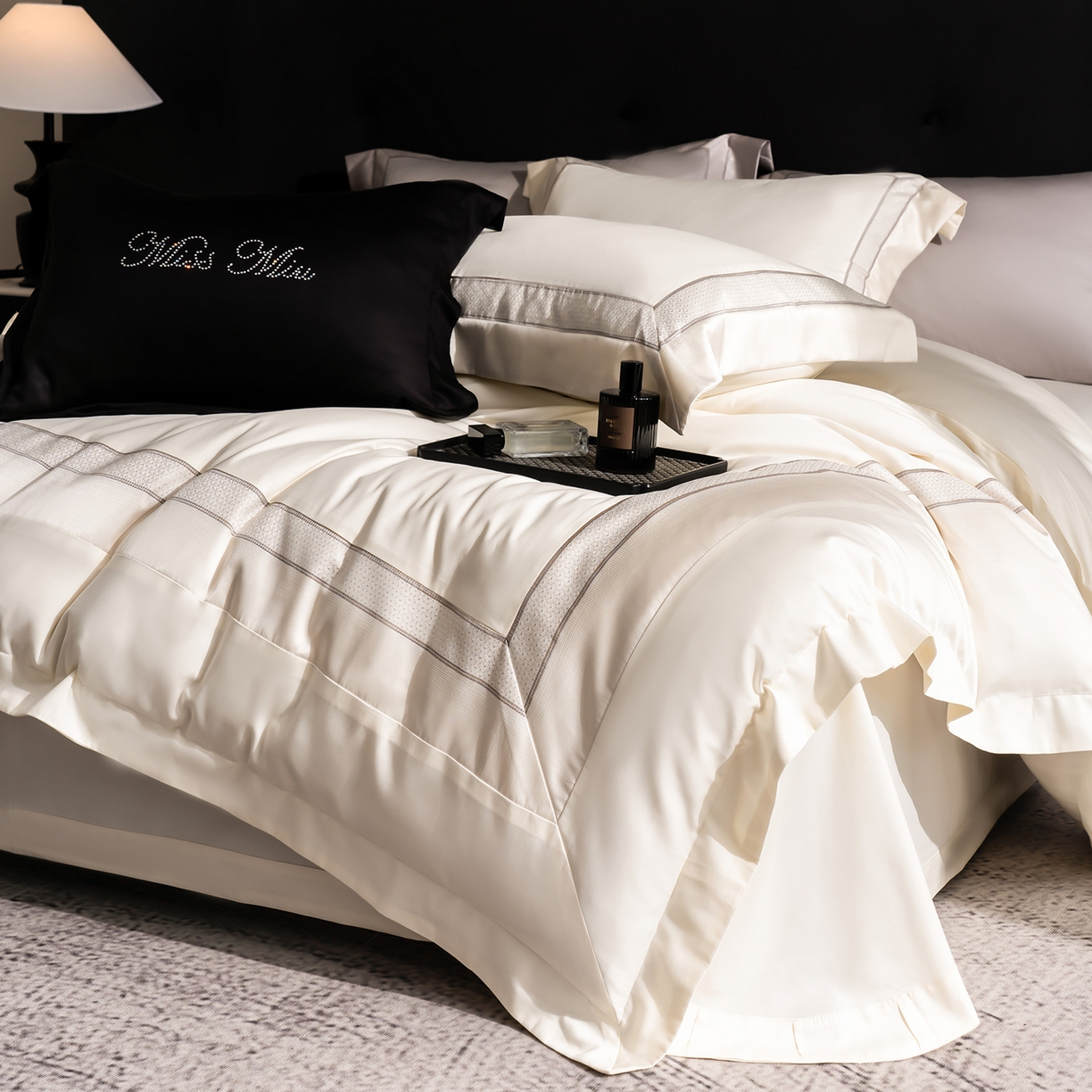 91家纺网 家纺一手货源 找家纺 MIU缪家居 2025新款100支全棉四件套-繁星 繁星-米白