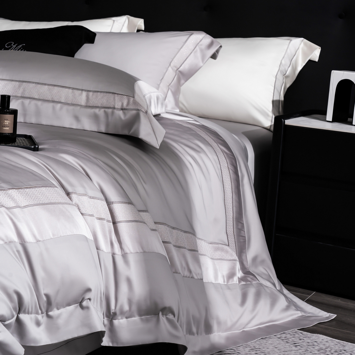 91家纺网 家纺一手货源 找家纺 MIU缪家居 2025新款100支全棉四件套-繁星 繁星-雅灰