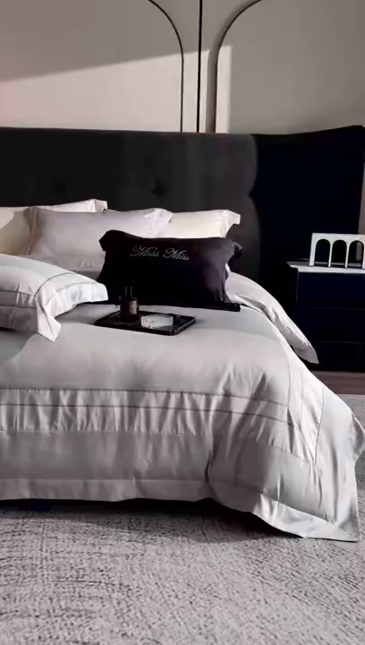 91家纺网 家纺一手货源 找家纺 MIU缪家居 2025新款100支全棉四件套-繁星 繁星-雅灰