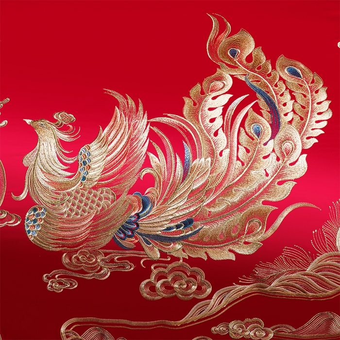 91家纺网 家纺一手货源 找家纺 千禧家纺 2025新款双面长绒棉提花工艺重工刺绣婚庆多件套 龙章凤姿