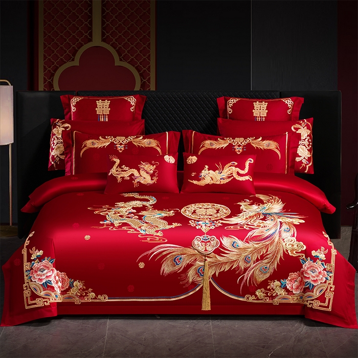 91家纺网 家纺一手货源 找家纺 （总）千禧家纺 2025新款双面长绒棉提花工艺重工刺绣婚庆多件套