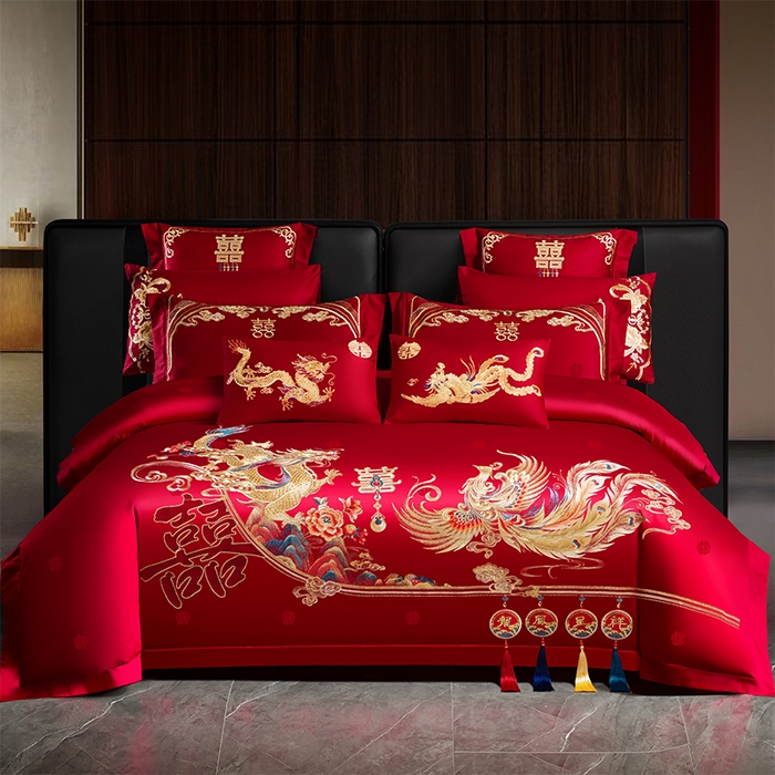 91家纺网 家纺一手货源 找家纺 （总）千禧家纺 2025新款双面长绒棉提花工艺重工刺绣婚庆多件套