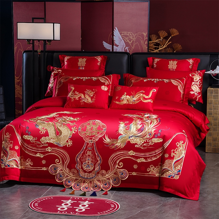 91家纺网 家纺一手货源 找家纺 （总）千禧家纺 2025新款双面长绒棉提花工艺重工刺绣婚庆多件套