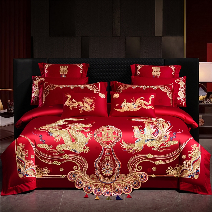 91家纺网 家纺一手货源 找家纺 （总）千禧家纺 2025新款双面长绒棉提花工艺重工刺绣婚庆多件套