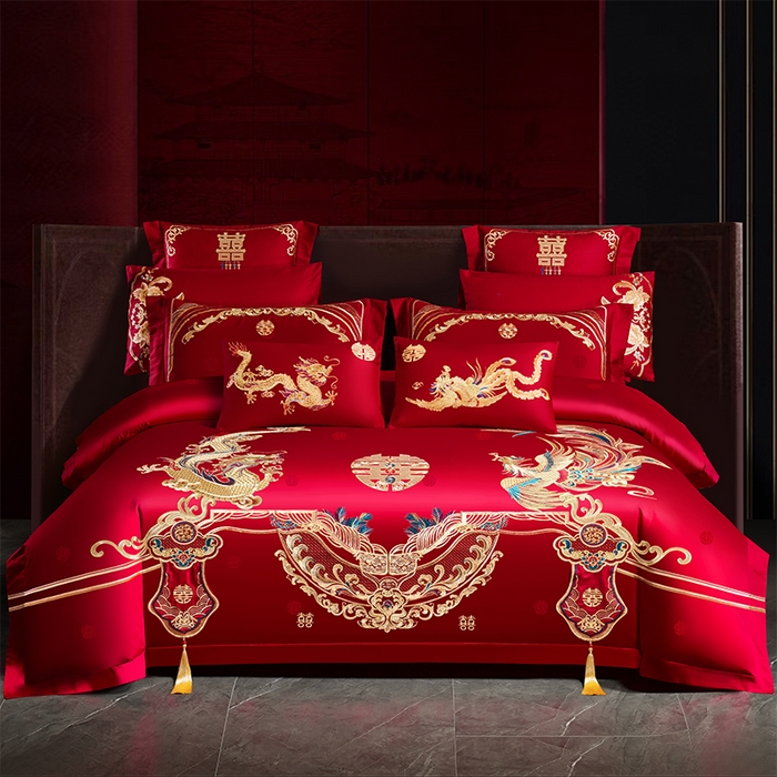 91家纺网 家纺一手货源 找家纺 （总）千禧家纺 2025新款双面长绒棉提花工艺重工刺绣婚庆多件套