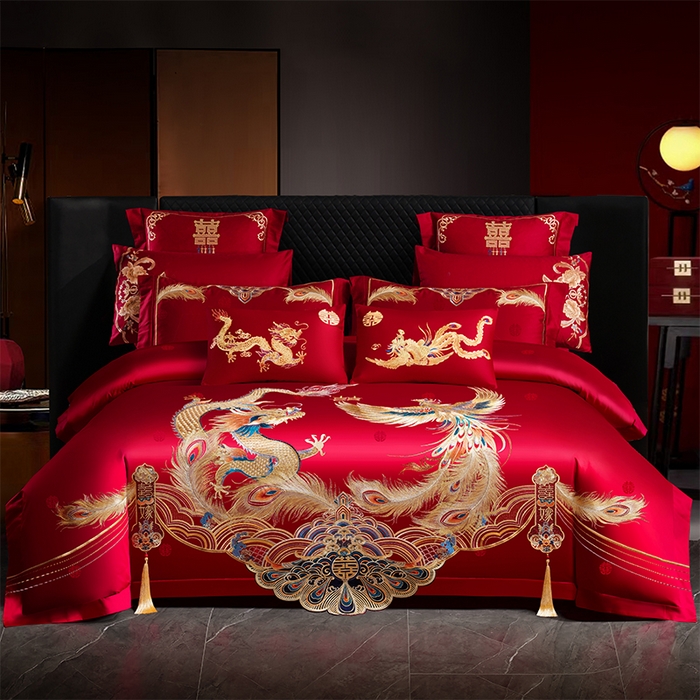 91家纺网 家纺一手货源 找家纺 （总）千禧家纺 2025新款双面长绒棉提花工艺重工刺绣婚庆多件套