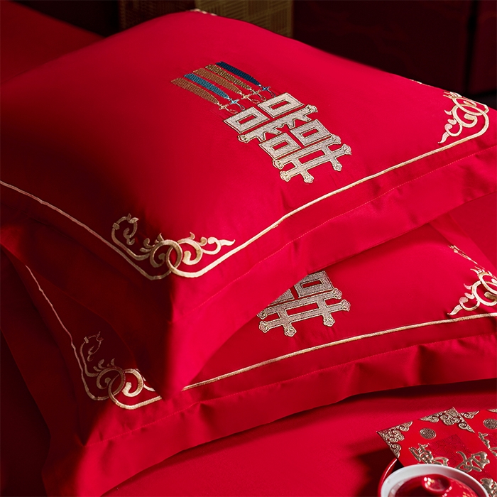 91家纺网 家纺一手货源 找家纺 千禧家纺 2025新款双面长绒棉提花工艺重工刺绣婚庆多件套 天配龙凤