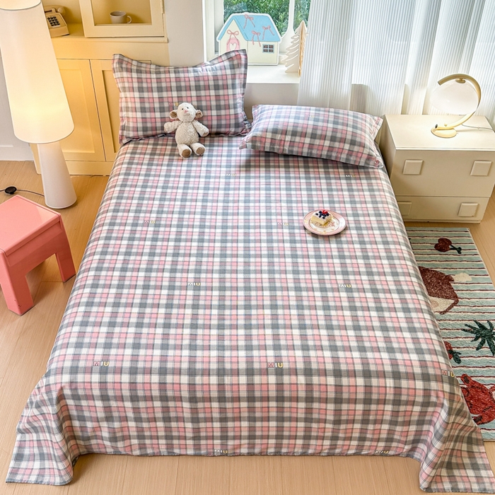 91家纺网 家纺一手货源 找家纺 帛织澜家纺 2025新款12868全棉喷气印花床单单件 木几小格-A版