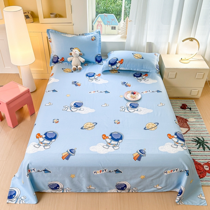 91家纺网 家纺一手货源 找家纺 帛织澜家纺 2025新款12868全棉喷气印花床单单件 太空奇遇-A版