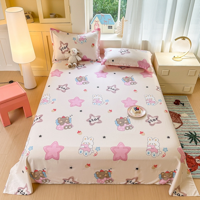 91家纺网 家纺一手货源 找家纺 帛织澜家纺 2025新款12868全棉喷气印花床单单件 星星兔-A版