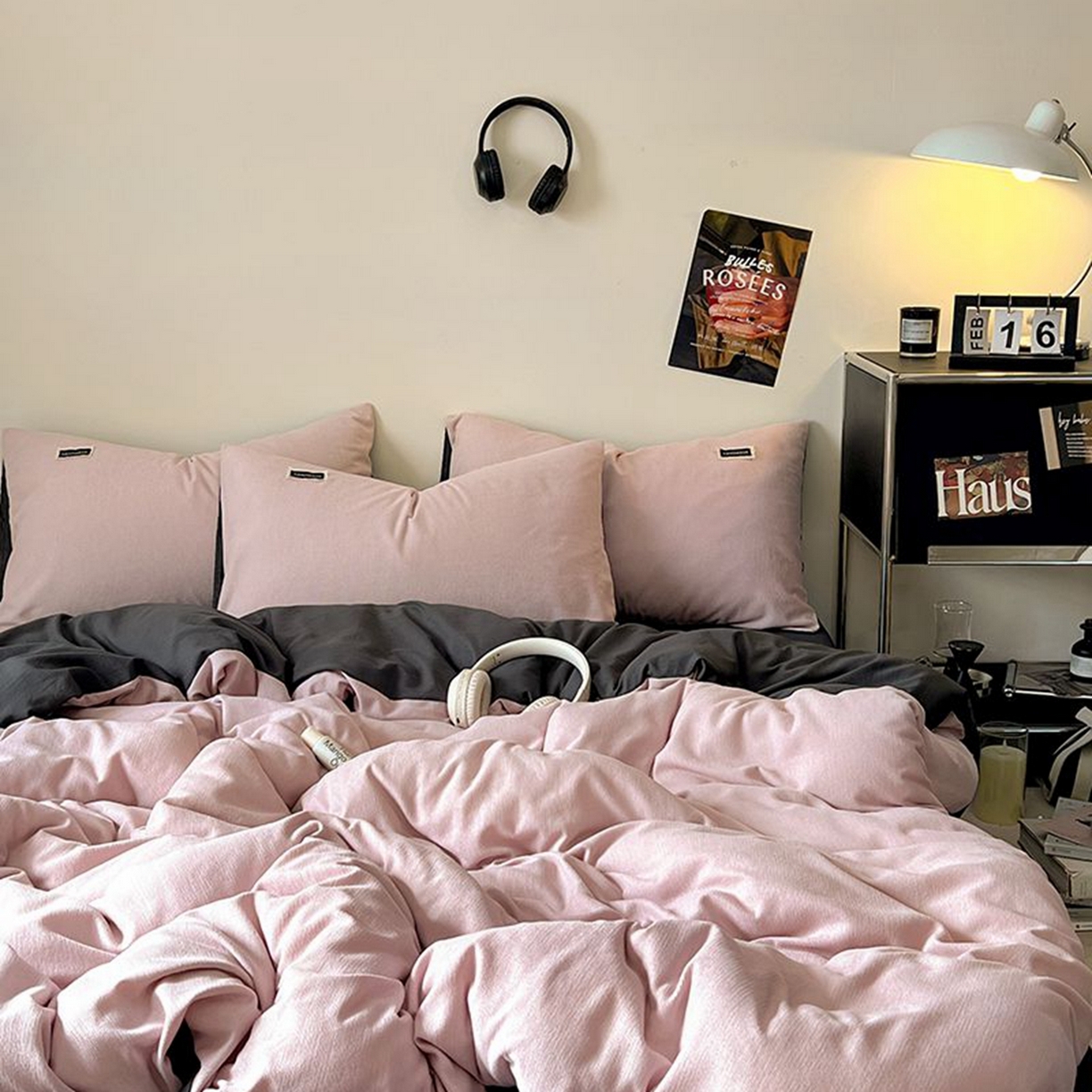 91家纺网 家纺一手货源 找家纺 悦织湾家纺 2025新款雪尼尔亲肤四件套轻奢透气纯色单双人学生宿舍床上用品三四件套 雪尼尔-浅豆沙+深灰