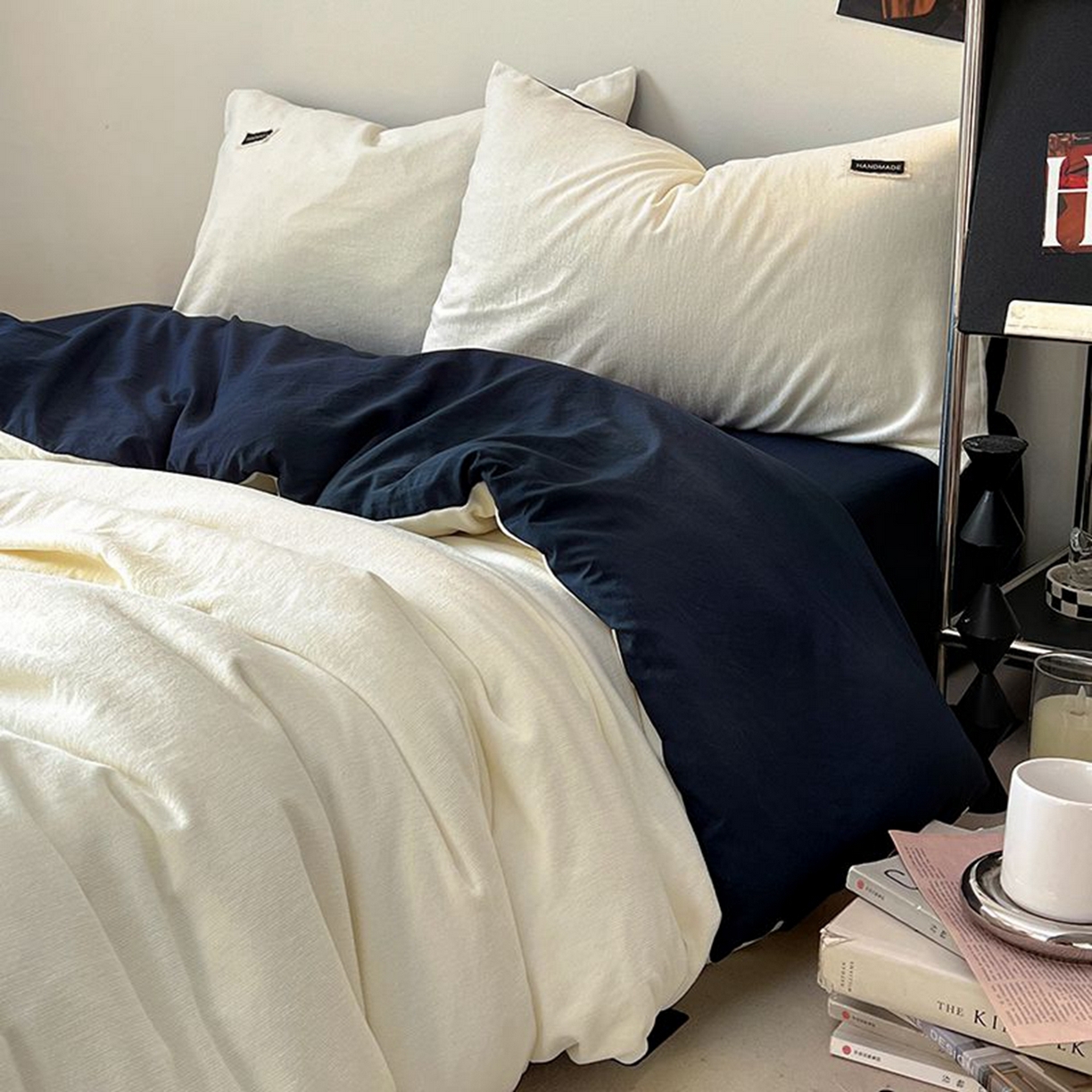 悦织湾家纺 2025新款雪尼尔亲肤四件套轻奢透气纯色单双人学生宿舍床上用品三四件套 雪尼尔-奶白+藏蓝