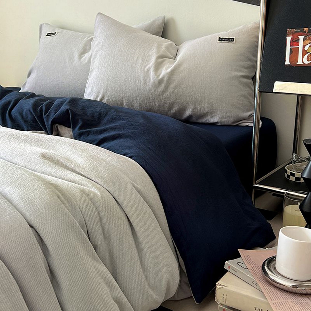 悦织湾家纺 2025新款雪尼尔亲肤四件套轻奢透气纯色单双人学生宿舍床上用品三四件套 雪尼尔-浅灰+藏蓝