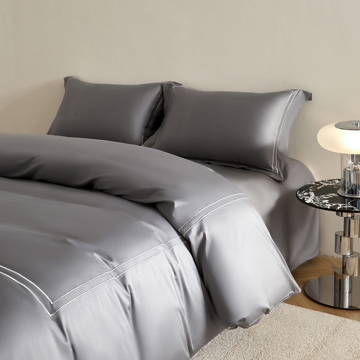 91家纺网 家纺一手货源 找家纺 ONE TWO ONE 121 2025新款酒店民宿专订长绒棉高支高密贡缎刺绣（小cr）四件套（【提供买家秀】为了各位老板们都有利润空间，平台控价券后不得低于298/318元，感谢您的配合与支持！） 