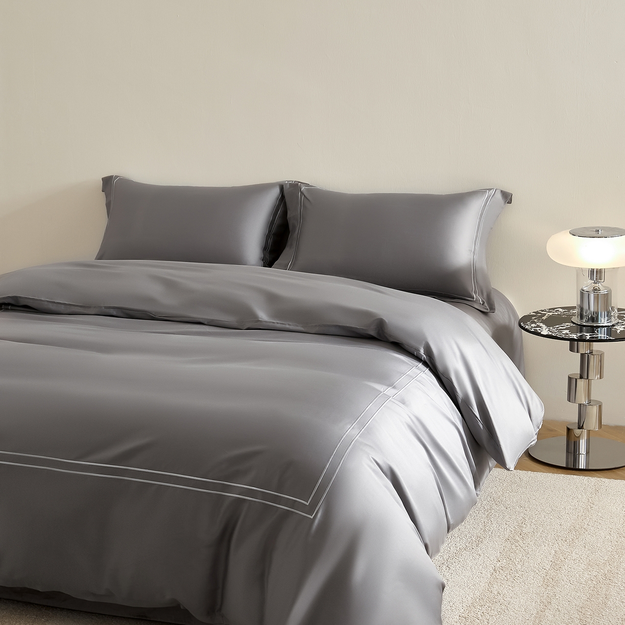 91家纺网 家纺一手货源 找家纺 ONE TWO ONE 121 2025新款酒店民宿专订长绒棉高支高密贡缎刺绣（小cr）四件套（【提供买家秀】为了各位老板们都有利润空间，平台控价券后不得低于298/318元，感谢您的配合与支持！） 