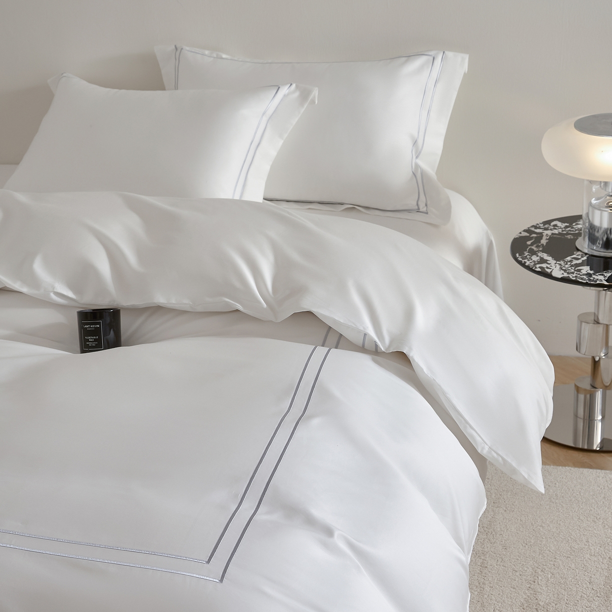 91家纺网 家纺一手货源 找家纺 ONE TWO ONE 121 2025新款酒店民宿专订长绒棉高支高密贡缎刺绣（小cr）四件套（【提供买家秀】为了各位老板们都有利润空间，平台控价券后不得低于298/318元，感谢您的配合与支持！） 