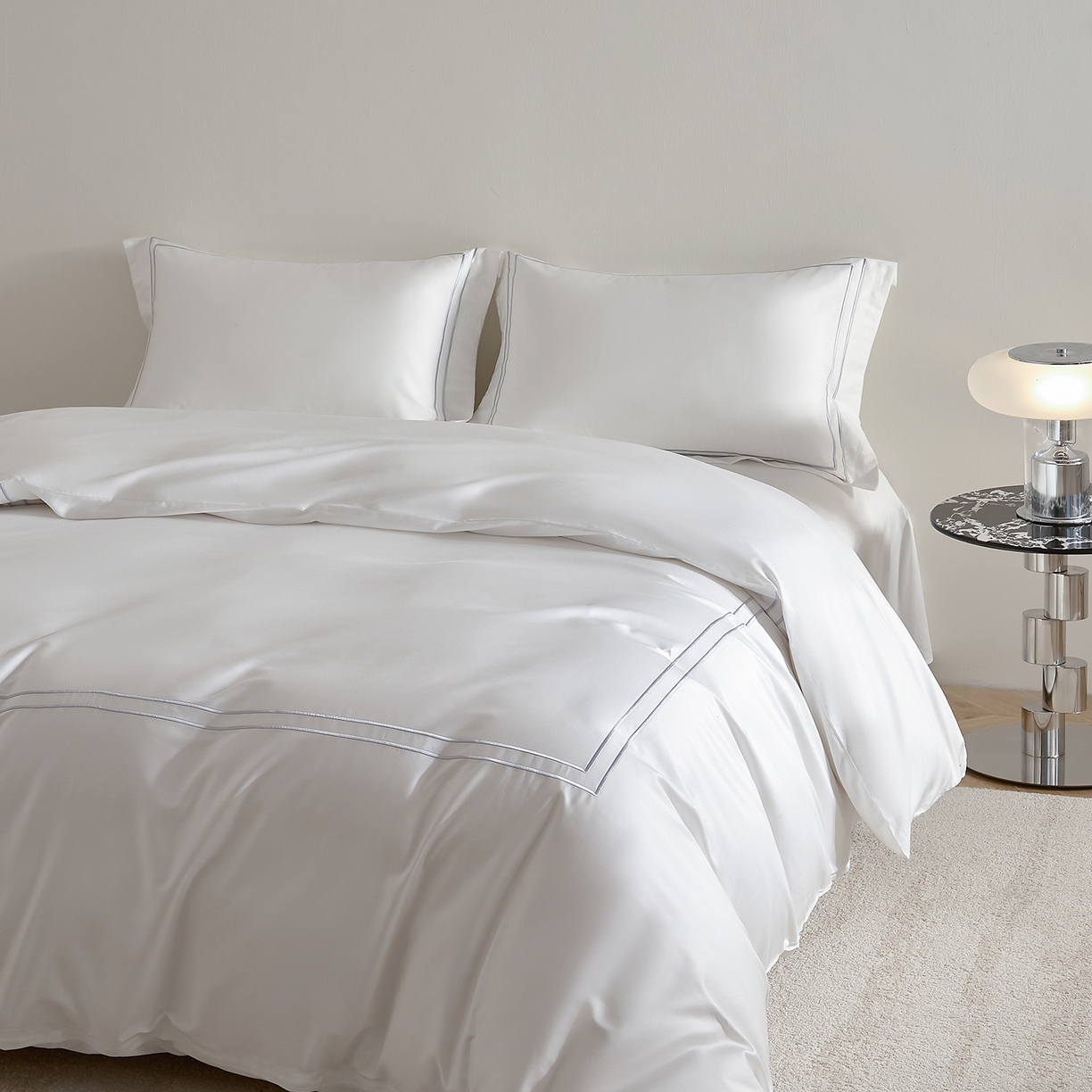 91家纺网 家纺一手货源 找家纺 ONE TWO ONE 121 2025新款酒店民宿专订长绒棉高支高密贡缎刺绣（小cr）四件套（【提供买家秀】为了各位老板们都有利润空间，平台控价券后不得低于298/318元，感谢您的配合与支持！） 