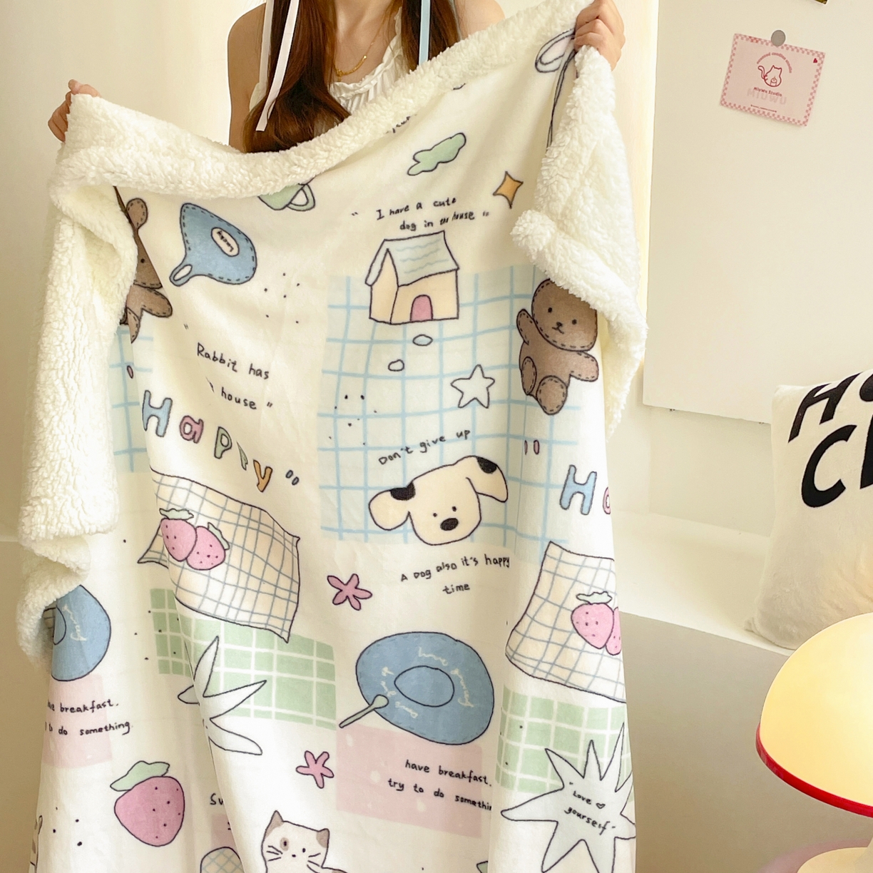 91家纺网 家纺一手货源 找家纺 十里居 2025新款印花牛奶绒羊羔绒盖毯毛毯午休毯卡通多功能沙发毯 卡哇伊