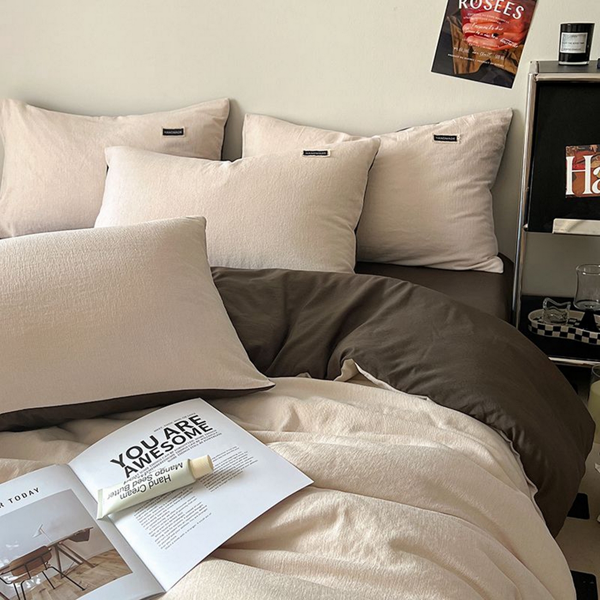 91家纺网 家纺一手货源 找家纺 悦织湾家纺 2025新款雪尼尔亲肤四件套轻奢透气纯色单双人学生宿舍床上用品三四件套 雪尼尔-浅咖+深咖