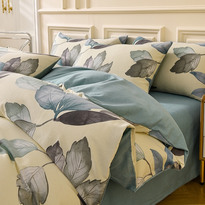 91家纺网 家纺一手货源 找家纺 宇彬家纺 2025直播热新款秋冬全棉四件套精梳生态原棉印花加厚磨毛轻奢铂金床单床笠款三四件套 水墨江南