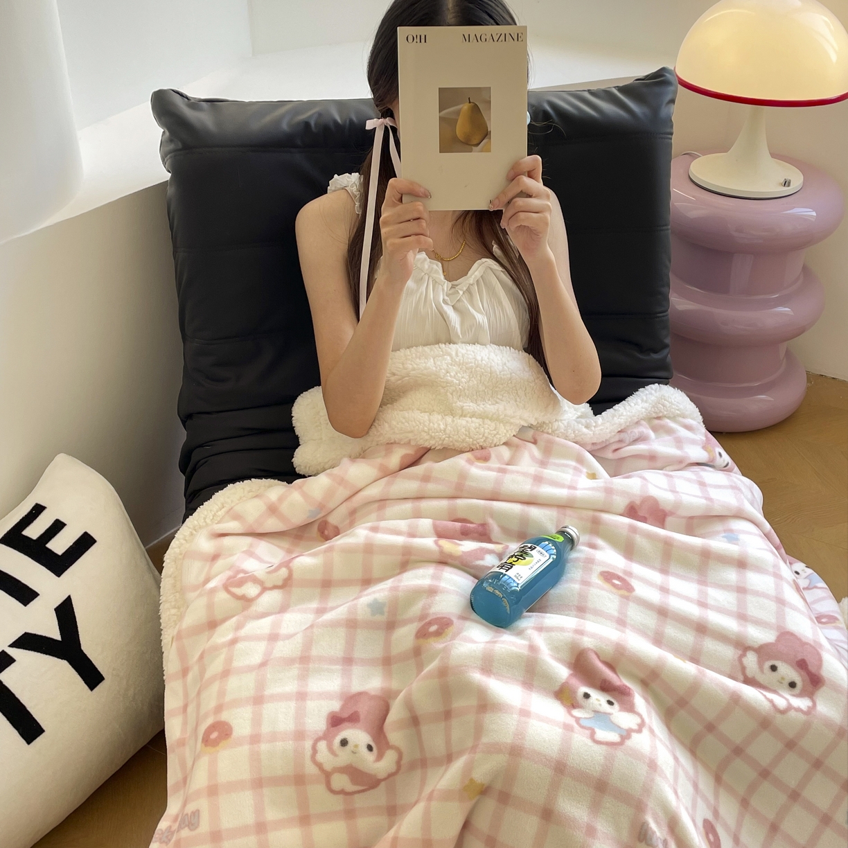 91家纺网 家纺一手货源 找家纺 十里居 2025新款印花牛奶绒羊羔绒盖毯毛毯午休毯卡通多功能沙发毯 甜甜圈兔兔