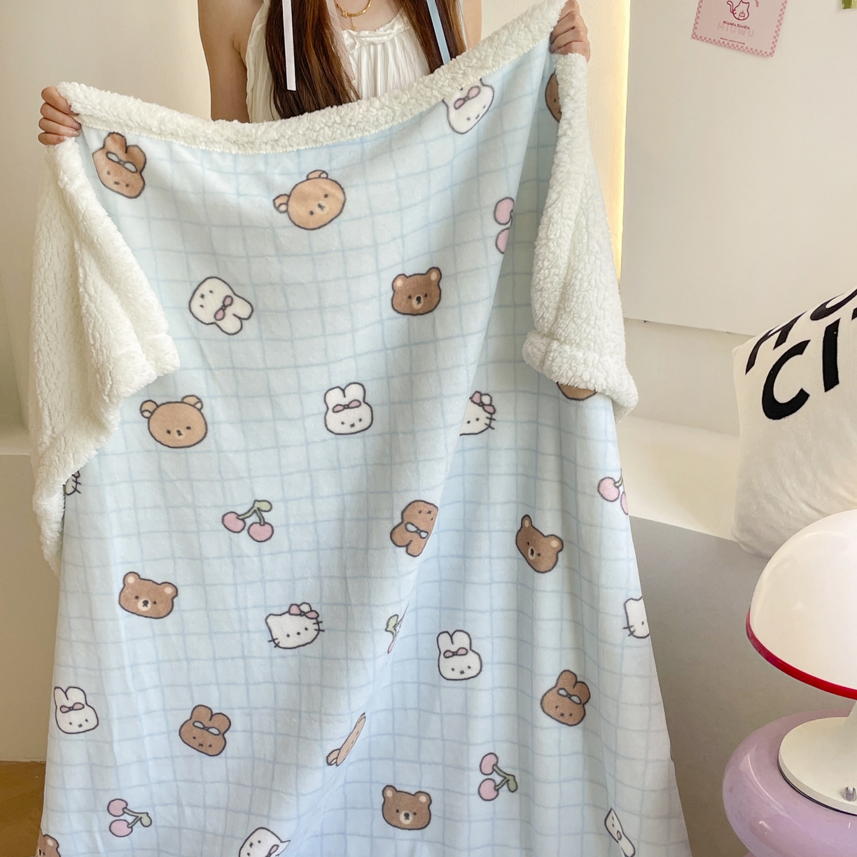 十里居 2025新款印花牛奶绒羊羔绒盖毯毛毯午休毯卡通多功能沙发毯 萌仔派对