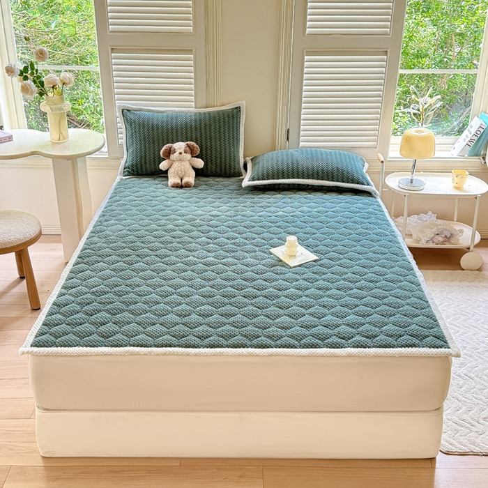 正邦家纺 2025新款云豆绒加厚保暖夹棉软床垫上下铺床褥学生床护垫 松柏绿