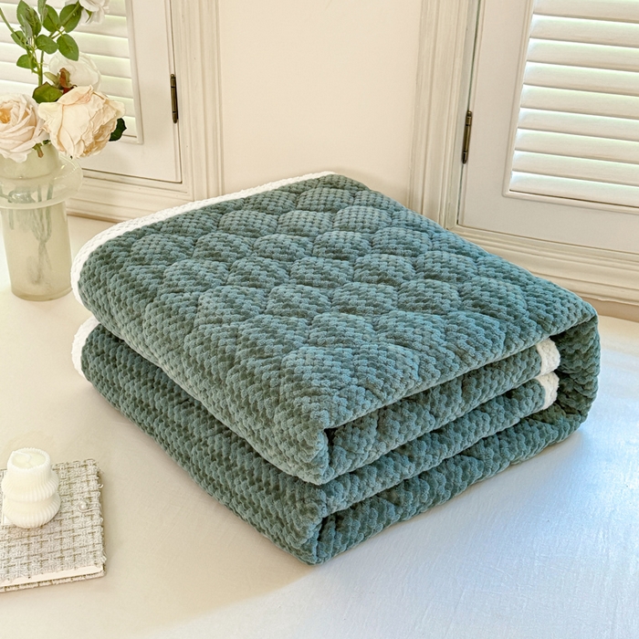 91家纺网 家纺一手货源 找家纺 正邦家纺 2025新款云豆绒加厚保暖夹棉软床垫上下铺床褥学生床护垫 松柏绿