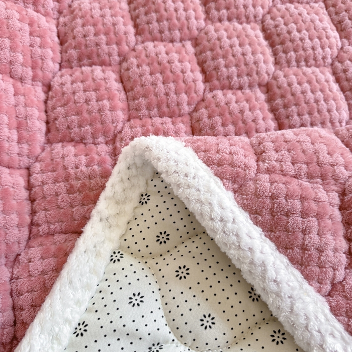 91家纺网 家纺一手货源 找家纺 正邦家纺 2025新款云豆绒加厚保暖夹棉软床垫上下铺床褥学生床护垫 合欢红