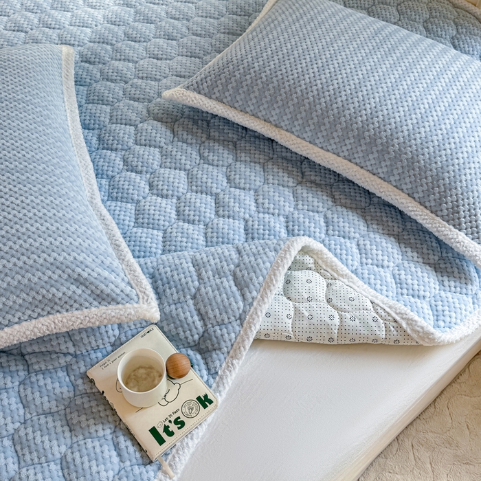 91家纺网 家纺一手货源 找家纺 正邦家纺 2025新款云豆绒加厚保暖夹棉软床垫上下铺床褥学生床护垫 婴儿蓝