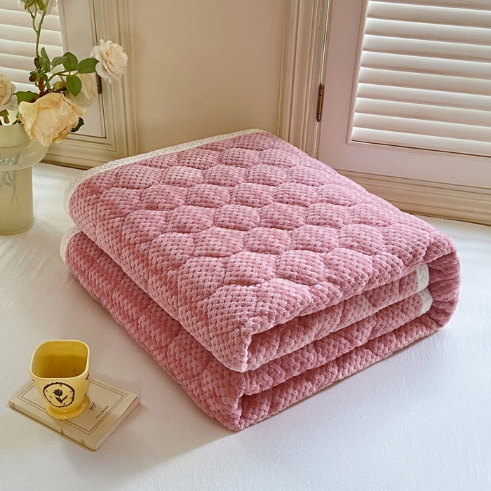 91家纺网 家纺一手货源 找家纺 正邦家纺 2025新款云豆绒加厚保暖夹棉软床垫上下铺床褥学生床护垫 合欢红